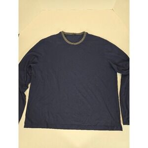 Saks Fifth Avenue Men's XXL Long Sleeve‎ Blue Crew Neck T-Shirt Italian